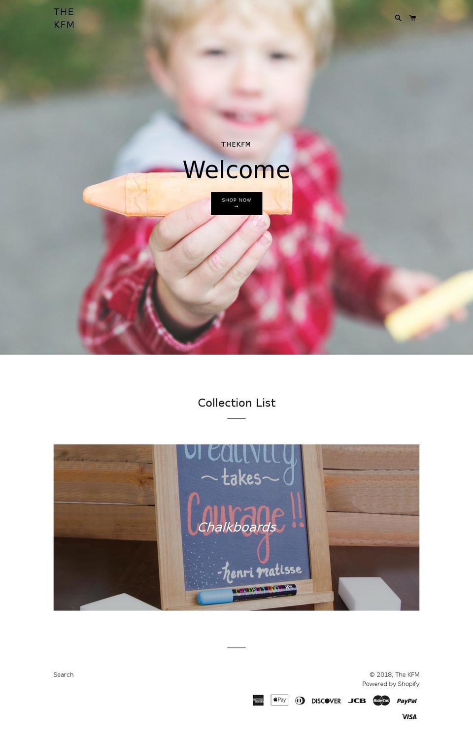 thekfm.com — Shopify storefront screenshot