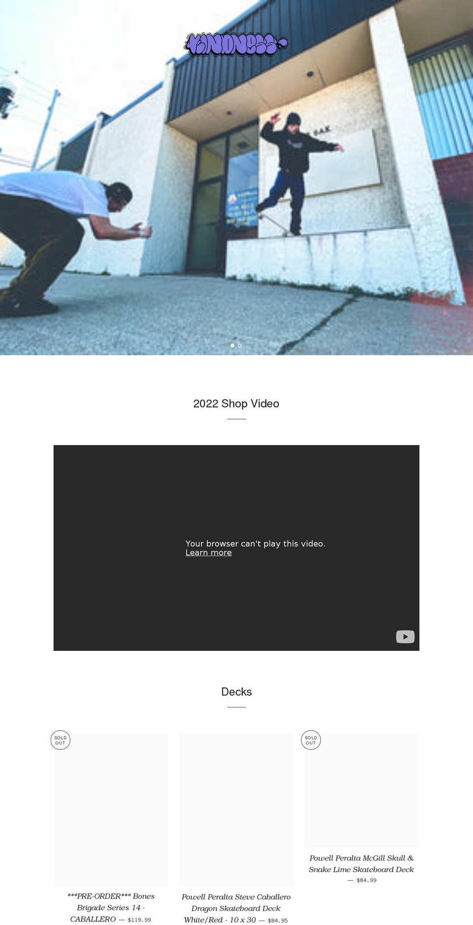 thekindnessskateshop.com shopify website screenshot
