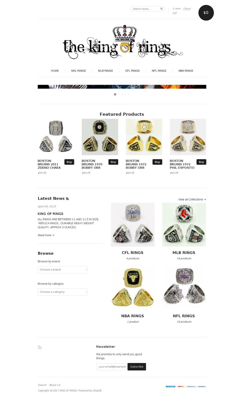 thekingofrings.com shopify website screenshot
