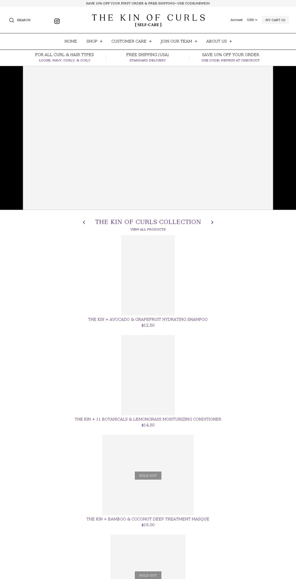 thekinofcurls.com shopify website screenshot