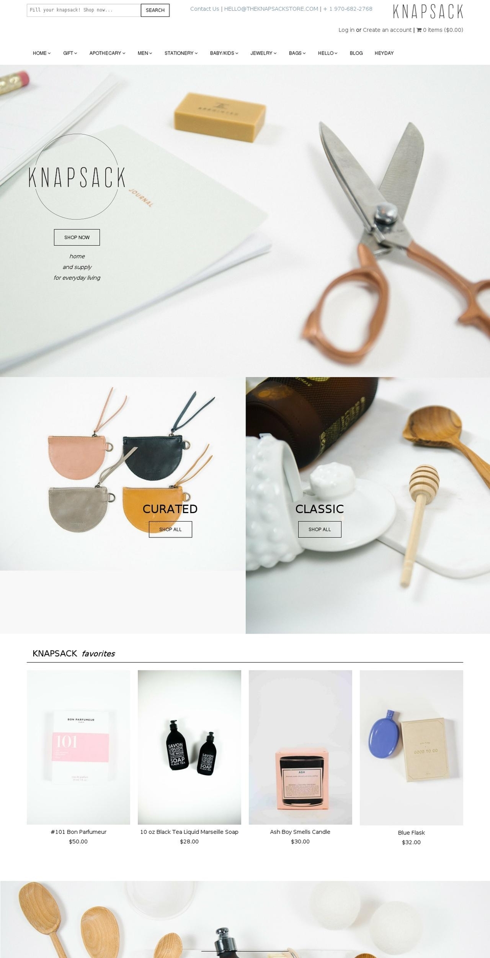 theknapsackstore.com shopify website screenshot