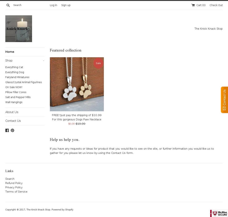 theknickknackstop.com shopify website screenshot