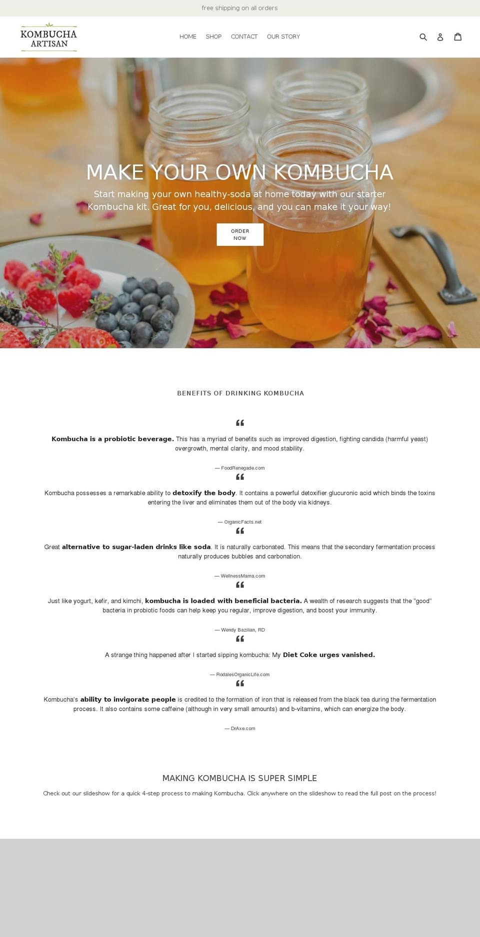 thekombuchaartisan.com — Shopify storefront screenshot