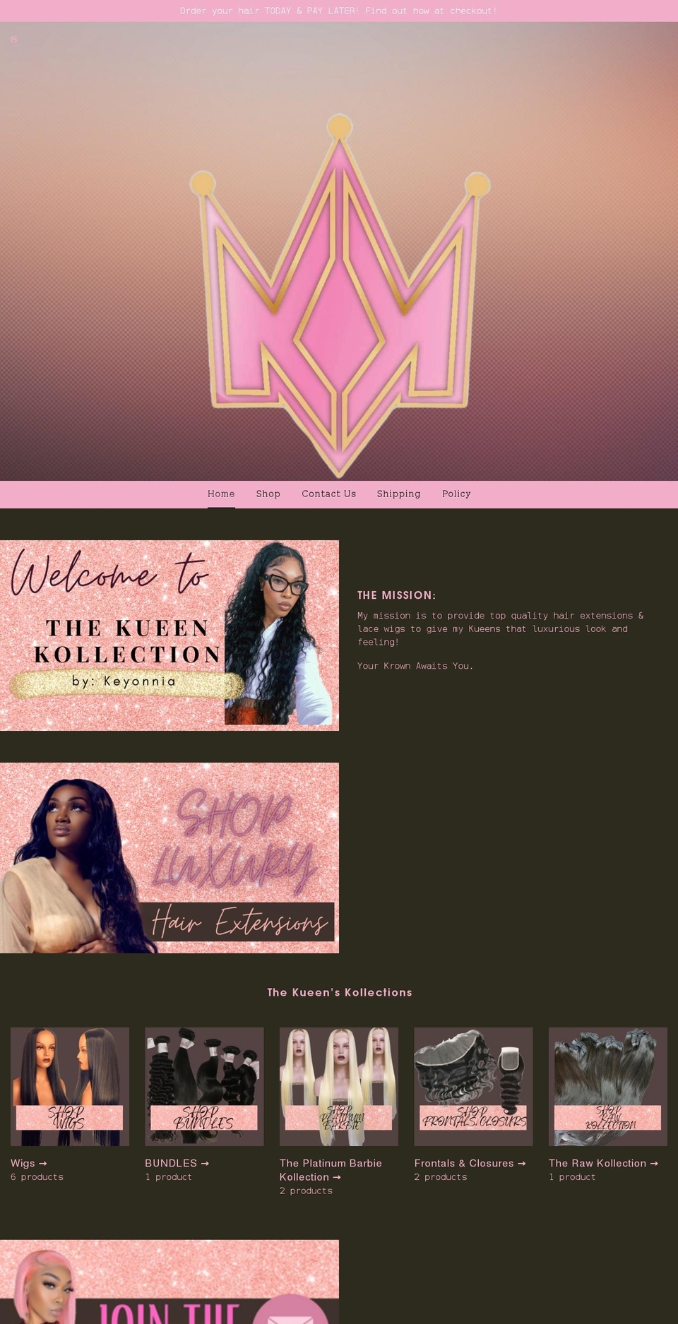 thekueenkollection.com shopify website screenshot