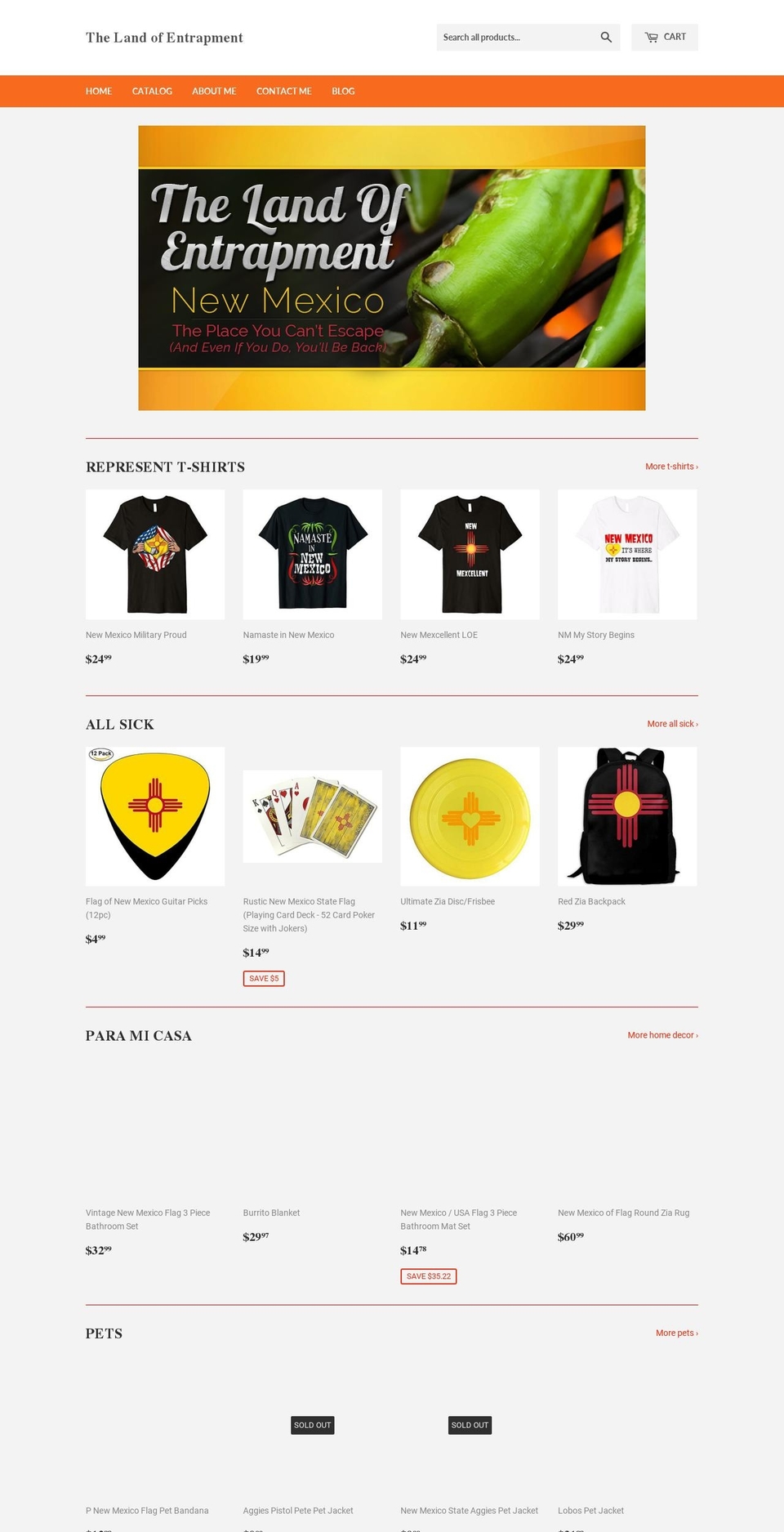 thelandofentrapment.com — Shopify storefront screenshot