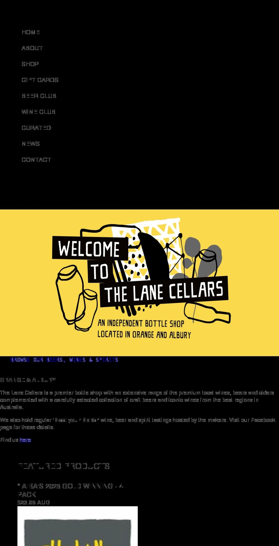 thelanecellars.com shopify website screenshot