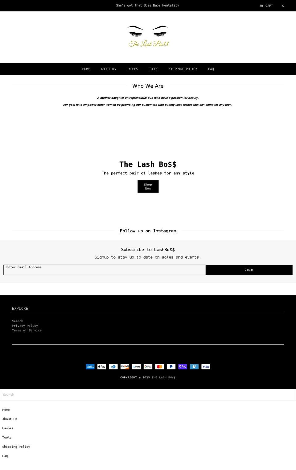 thelashbossco.com shopify website screenshot