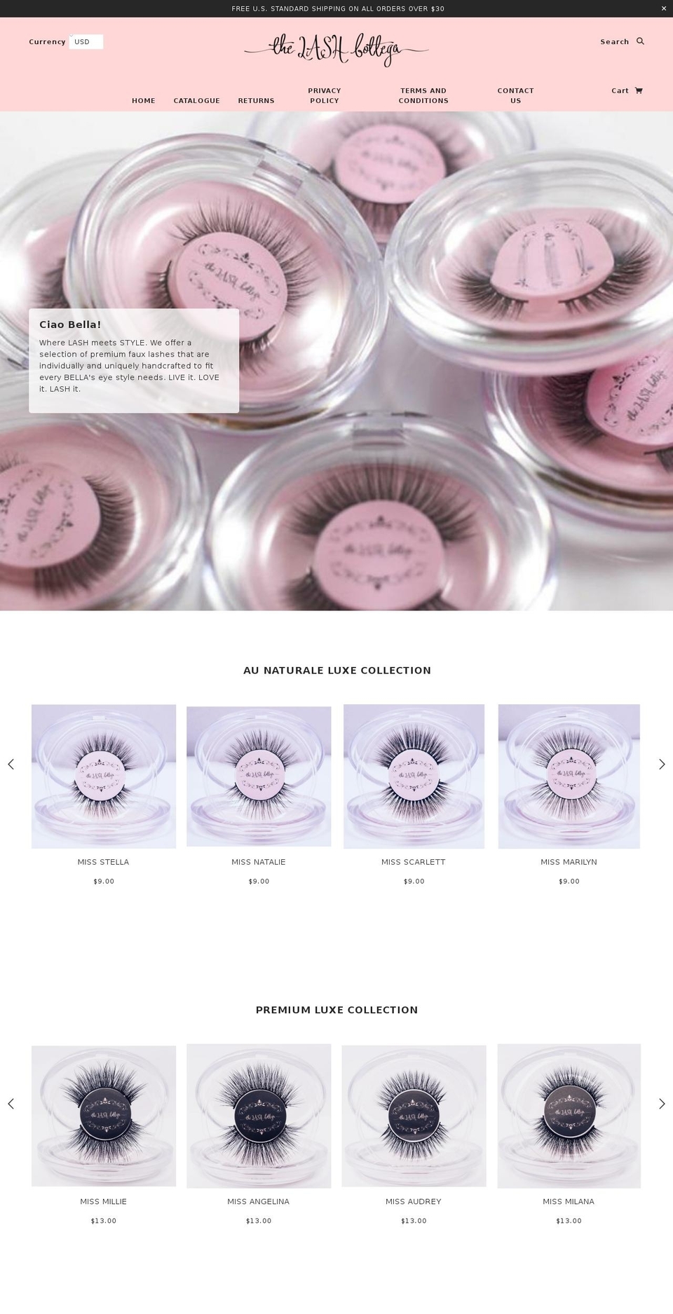 thelashbottega.com — Shopify storefront screenshot