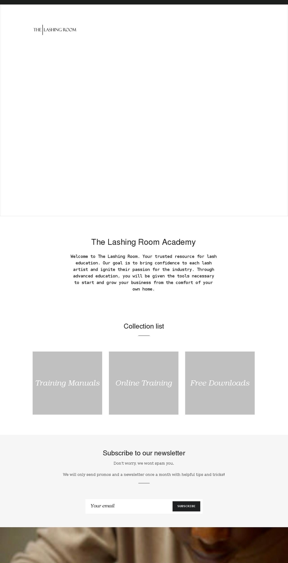 thelashingroomacademy.com shopify website screenshot