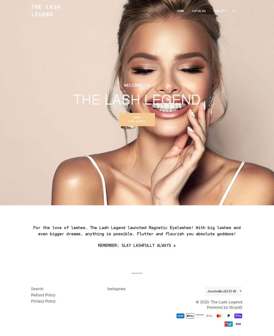 thelashlegend.com shopify website screenshot