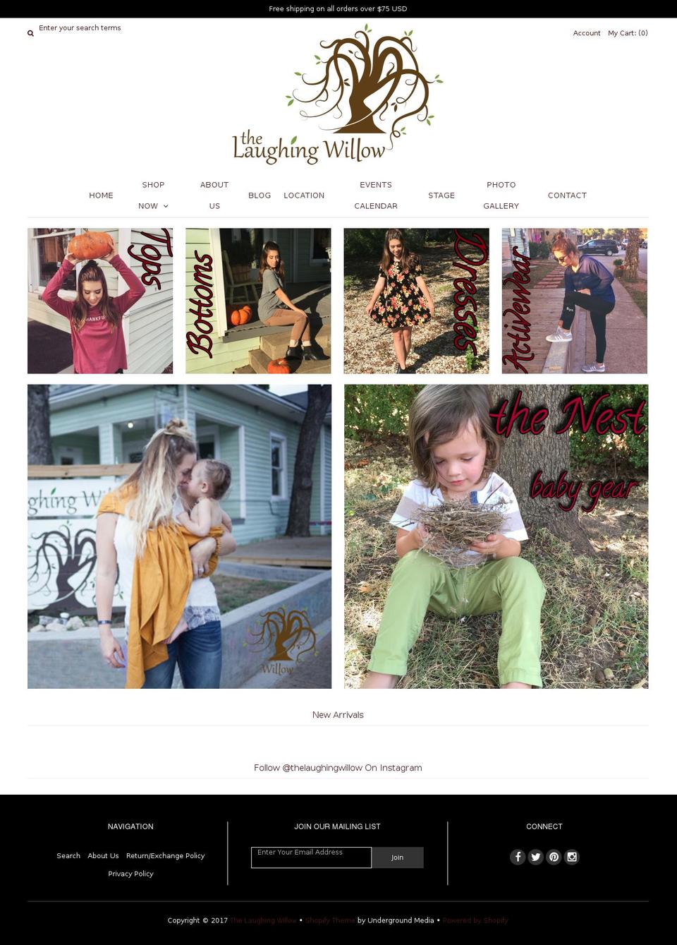 Loft Shopify theme site example thelaughingwillow.com