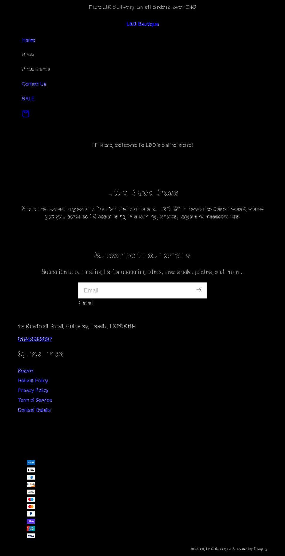 thelbdboutique.com shopify website screenshot