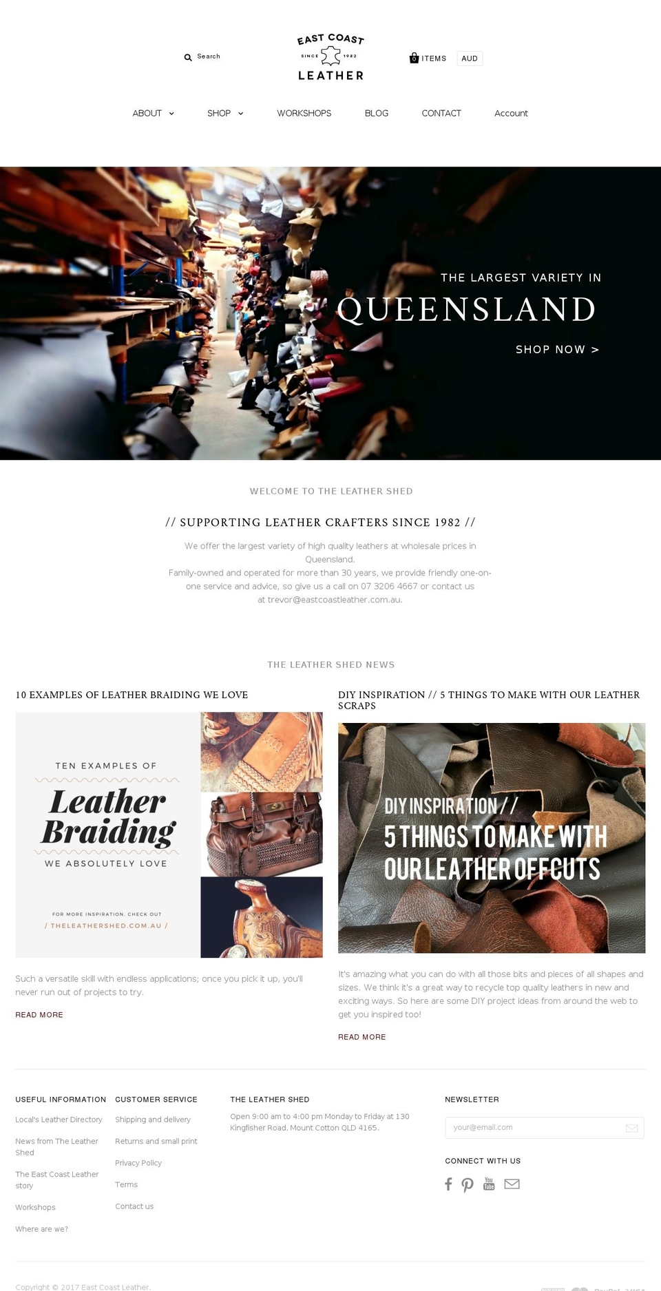 theleathershed.com.au shopify website screenshot