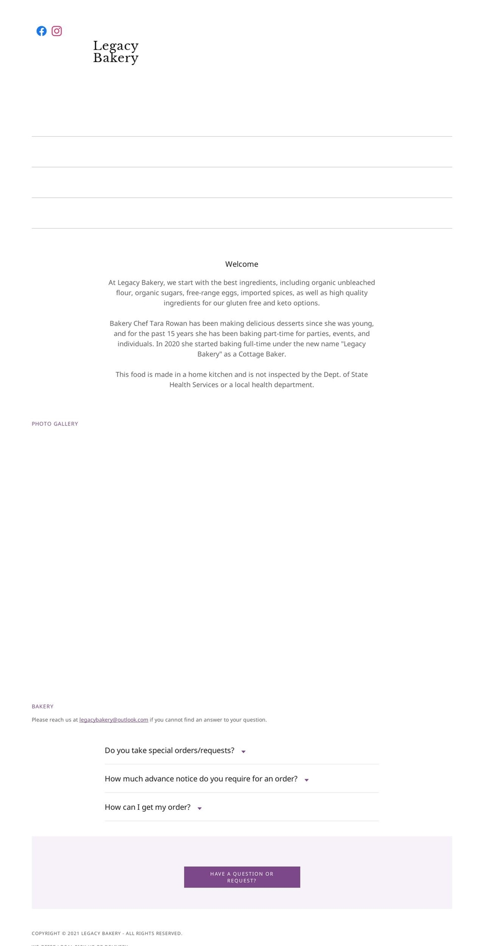 thelegacybakery.com — Shopify storefront screenshot