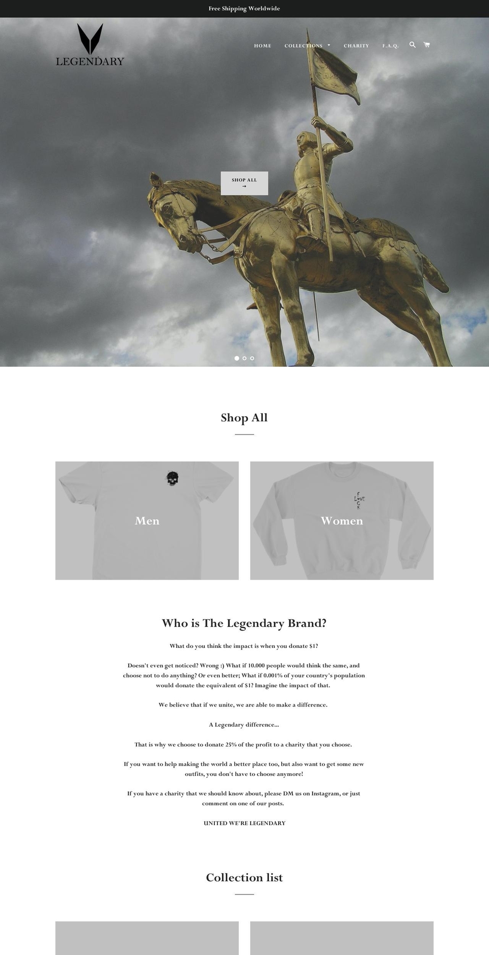 thelegendarybrand.com — Shopify storefront screenshot