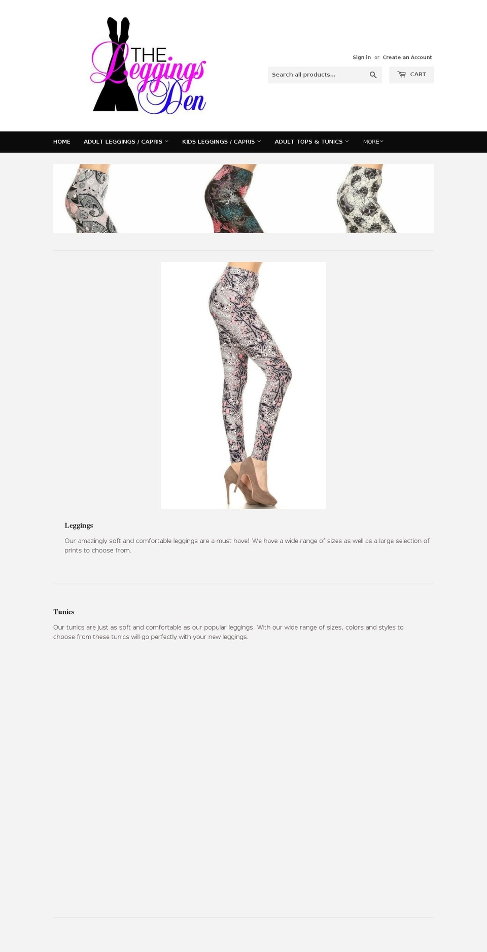 theleggingsden.com — Shopify storefront screenshot