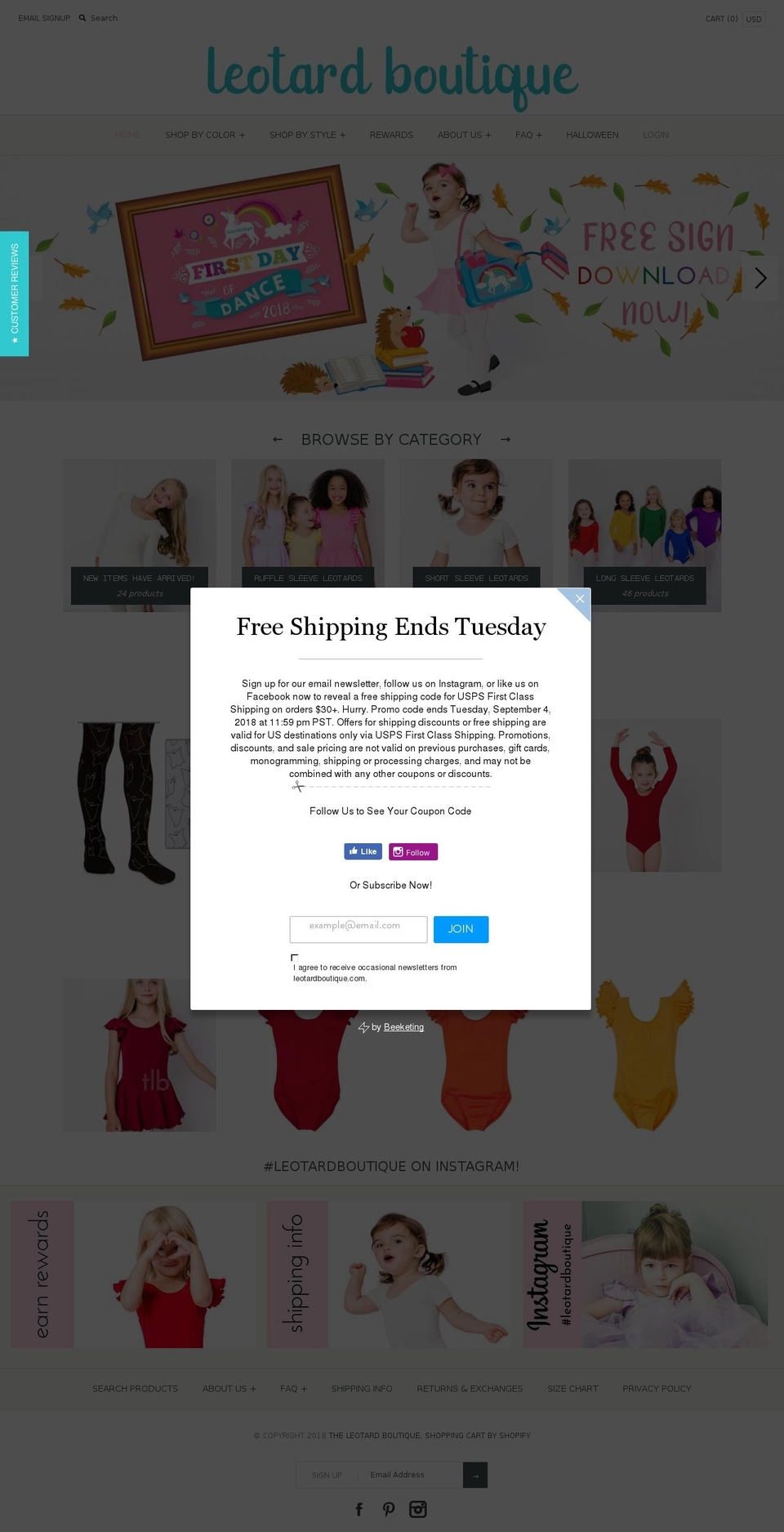 theleotardshop.net shopify website screenshot