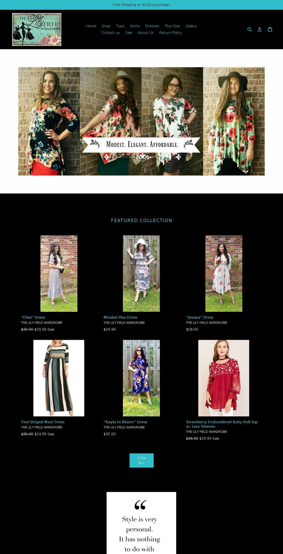 thelilyfieldwardrobe.com — Shopify storefront screenshot