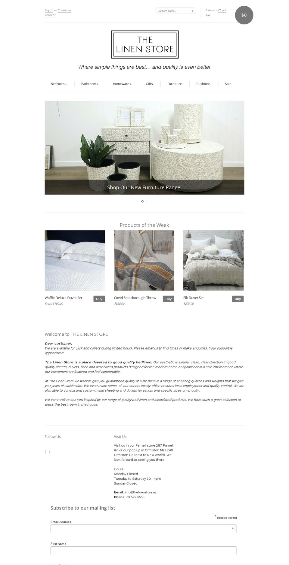 thelinenstore.nz shopify website screenshot