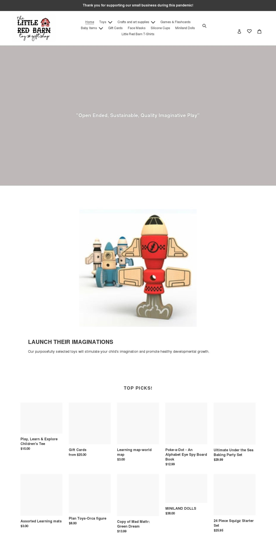 thelittleredbarntoyshop.com shopify website screenshot