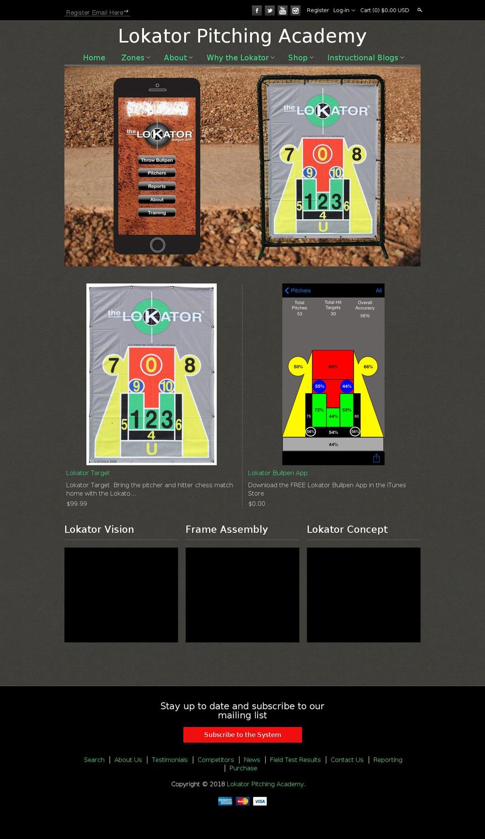 thelokatorpitchingacademy.com — Shopify storefront screenshot