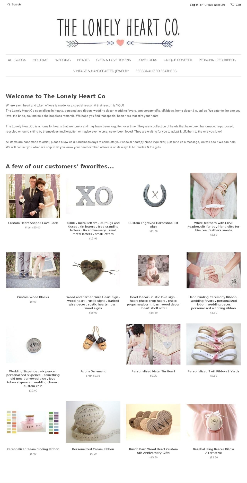 thelonelyheartco.com shopify website screenshot