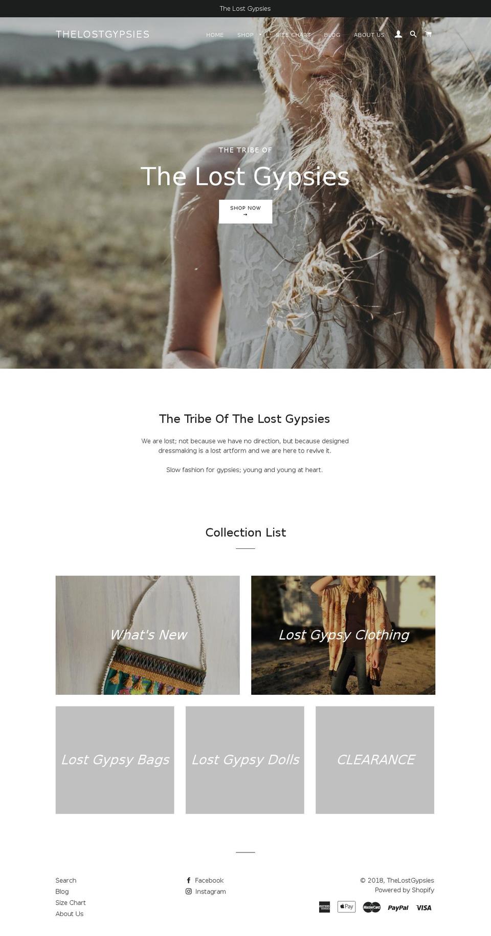 thelostgypsies.com — Shopify storefront screenshot