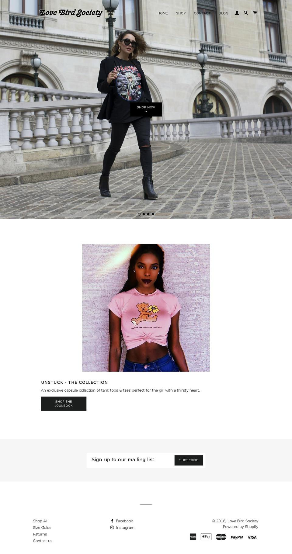 thelovebirdsociety.com — Shopify storefront screenshot