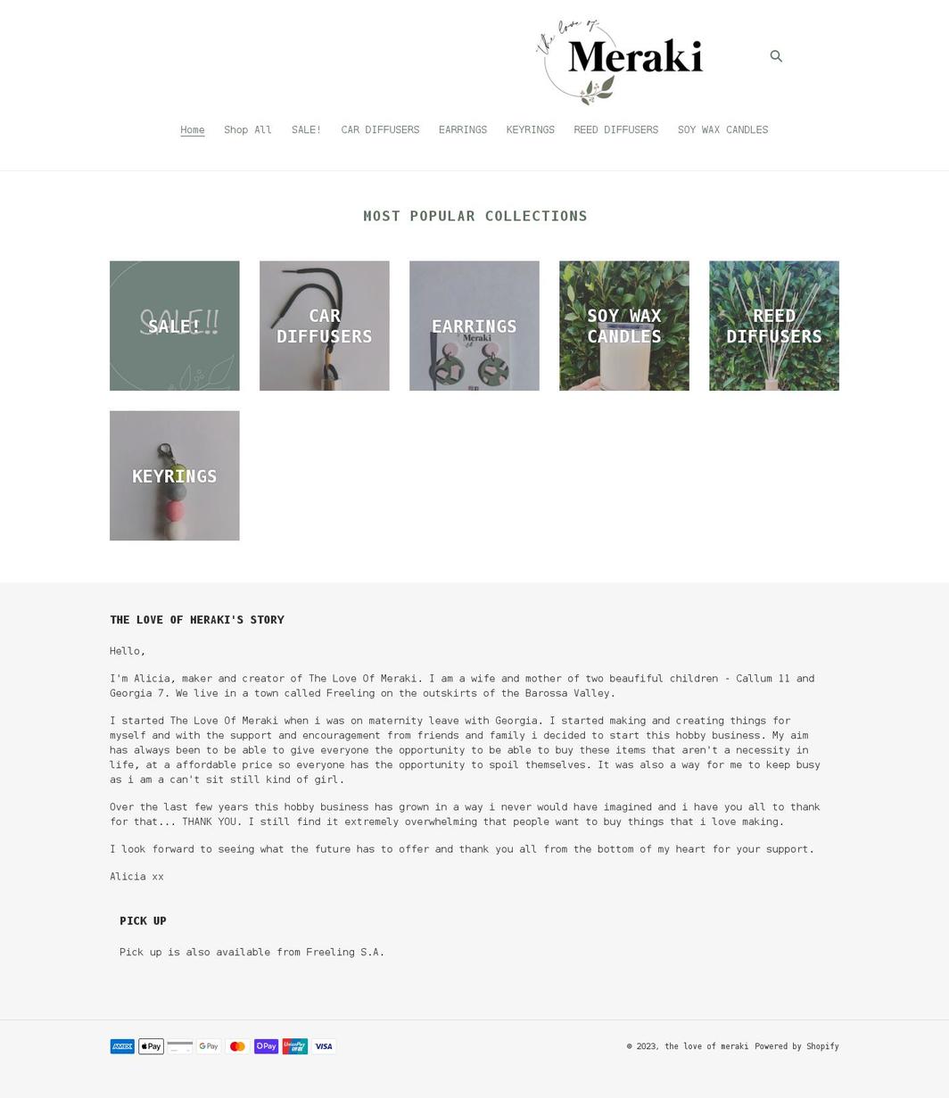 theloveofmeraki.net shopify website screenshot