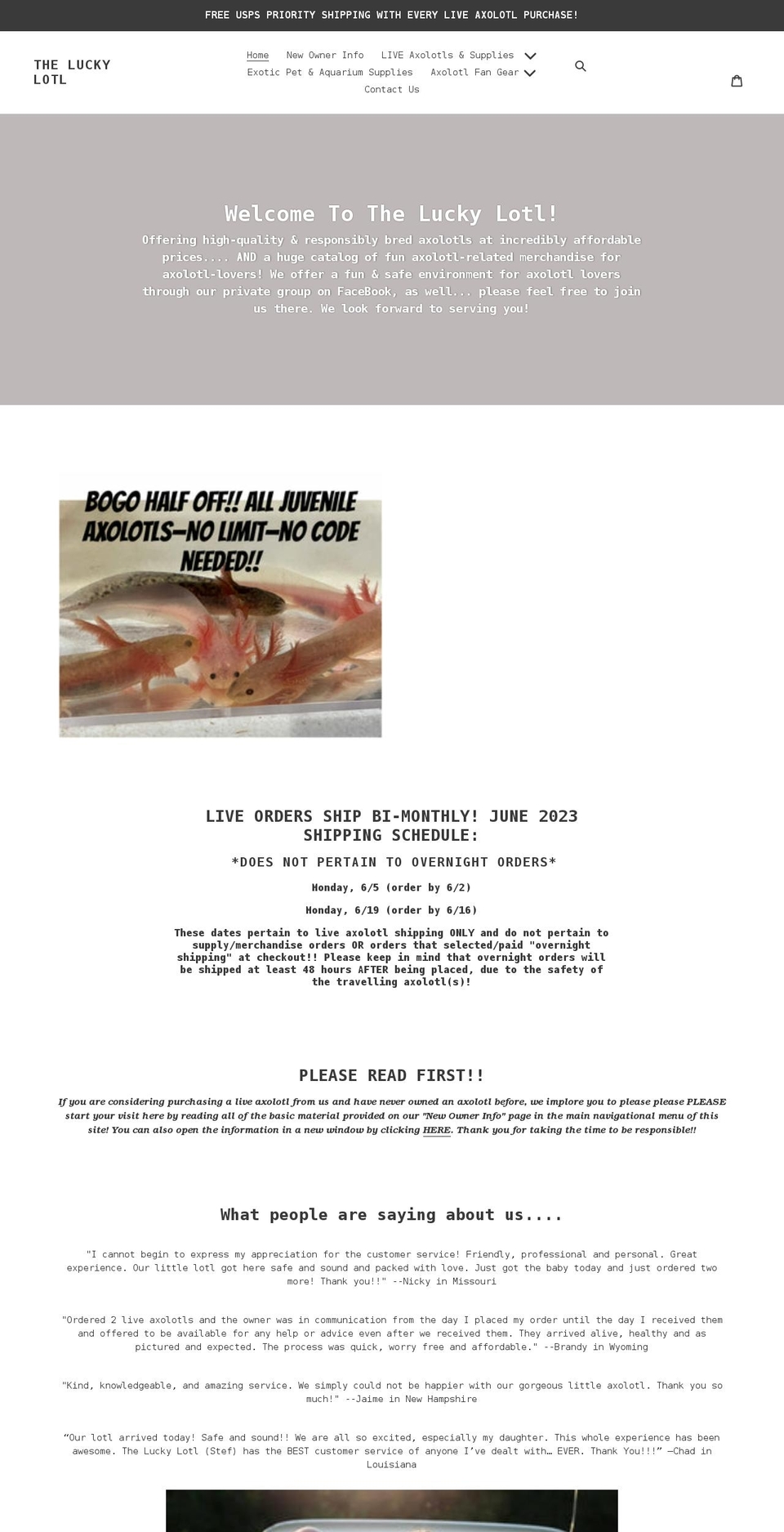 theluckylotl.com shopify website screenshot