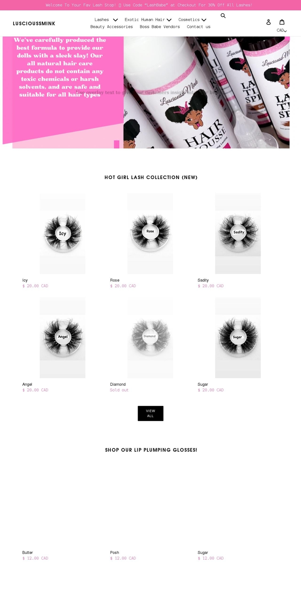 theluscioussmink.com shopify website screenshot