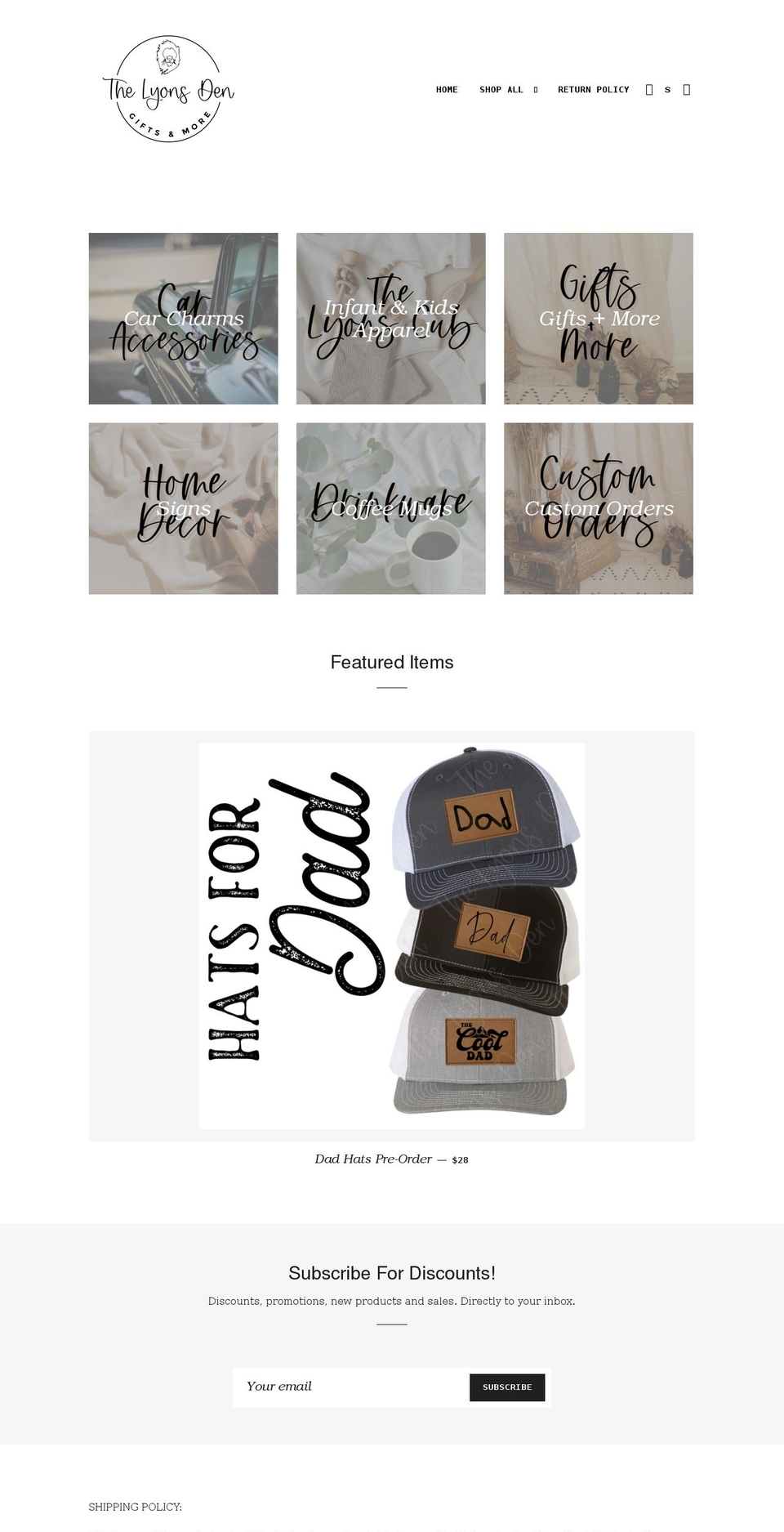 thelyonsdengifts.com shopify website screenshot