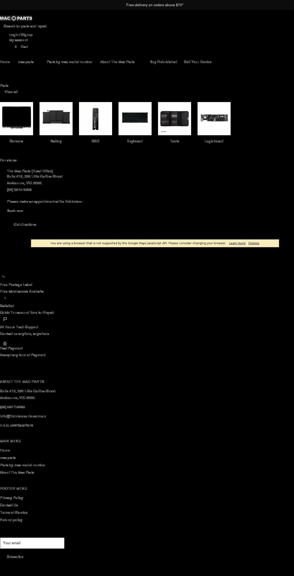 themacparts.com.au shopify website screenshot