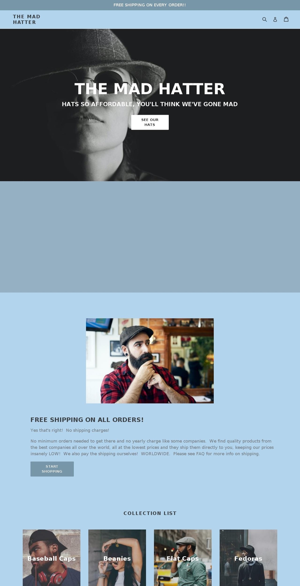 themadhattershop.com — Shopify storefront screenshot
