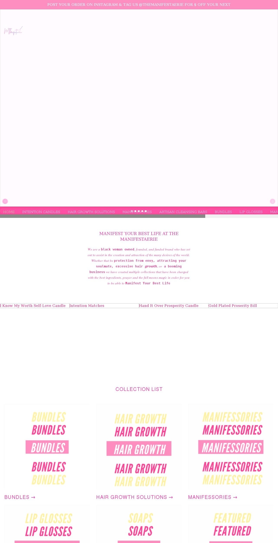 themanifestaerie.com shopify website screenshot