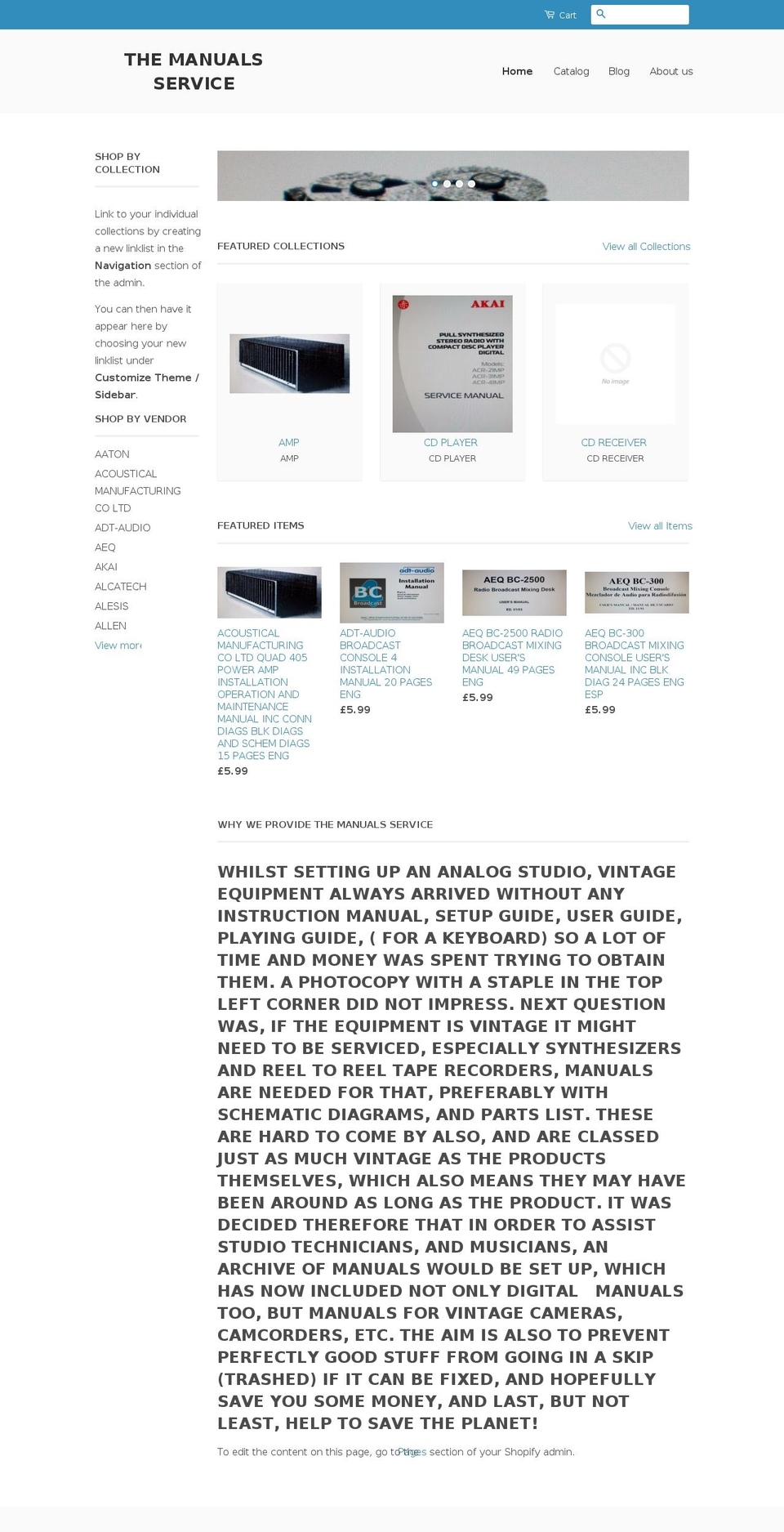 themanualsservice.com shopify website screenshot