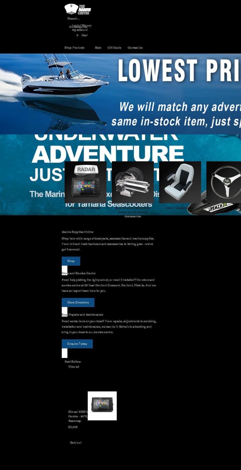 themarinecentre.com.au shopify website screenshot