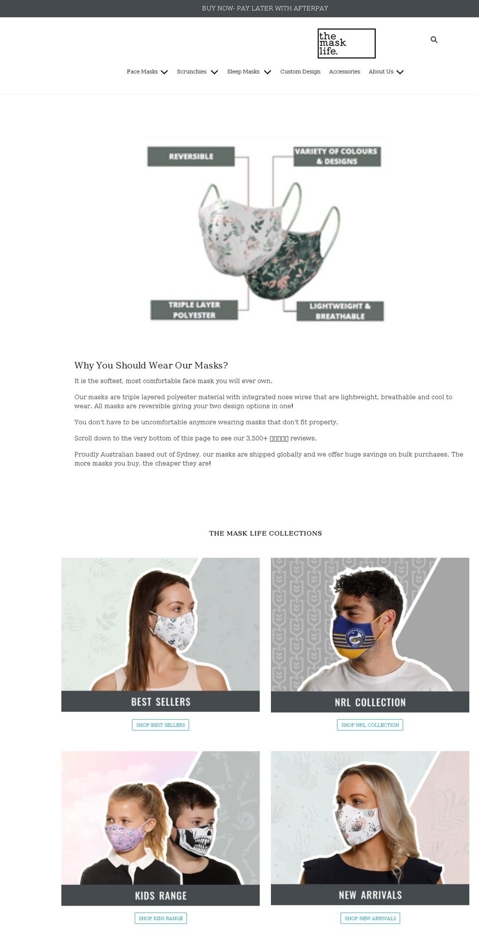 themasklife.com.au shopify website screenshot