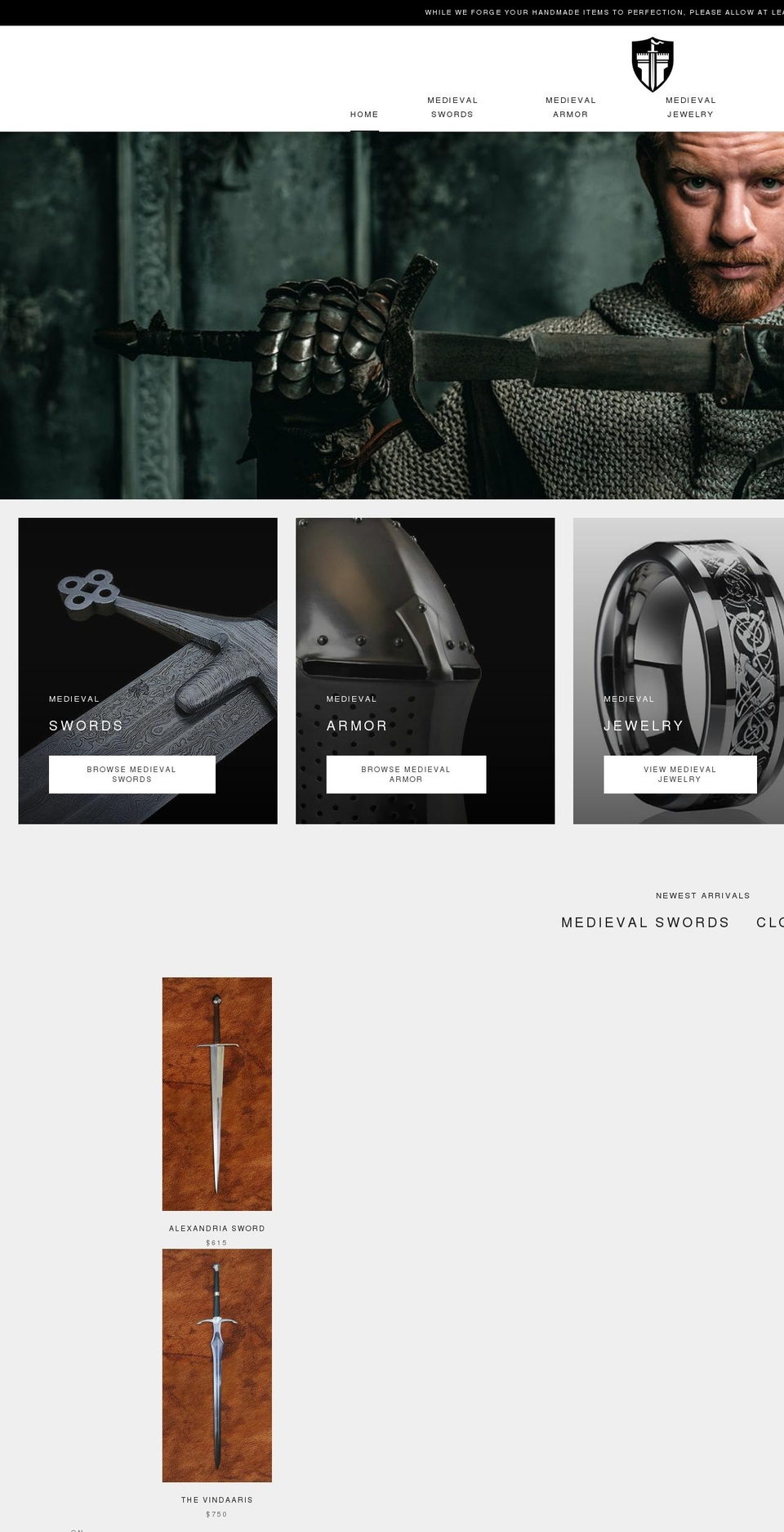 themedievalstore.com shopify website screenshot