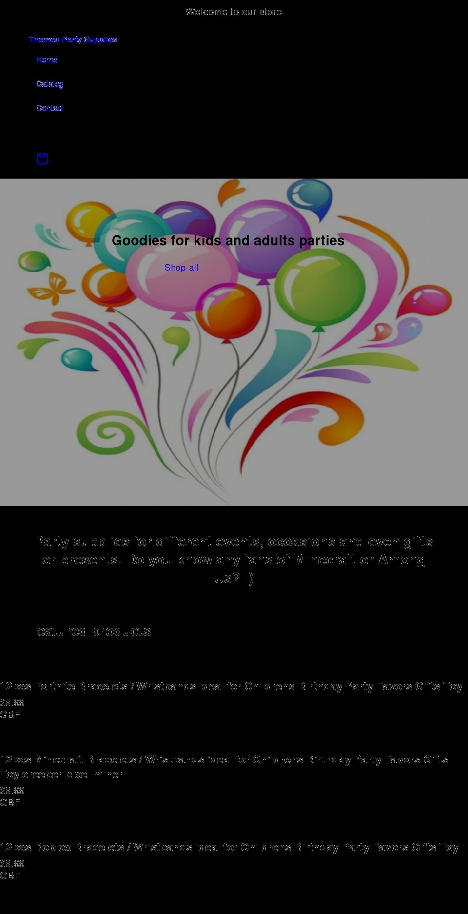themedpartysupplies.com shopify website screenshot