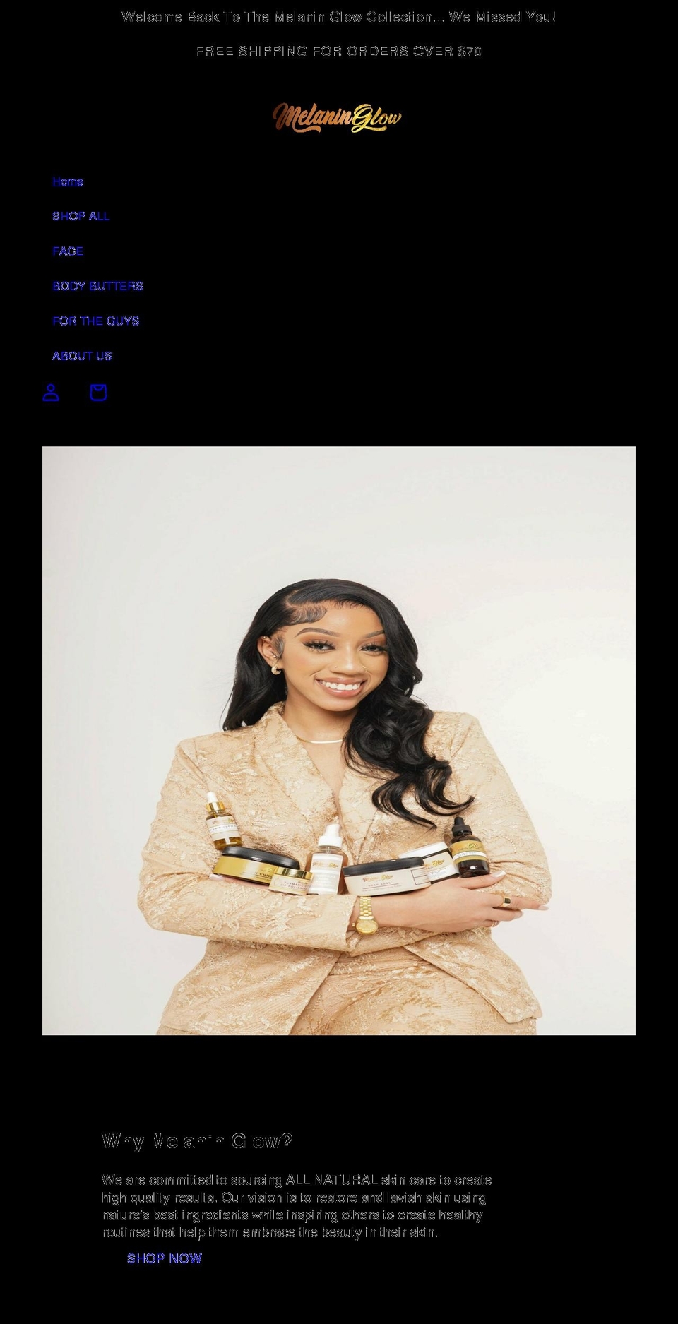 themelaninglow.com shopify website screenshot