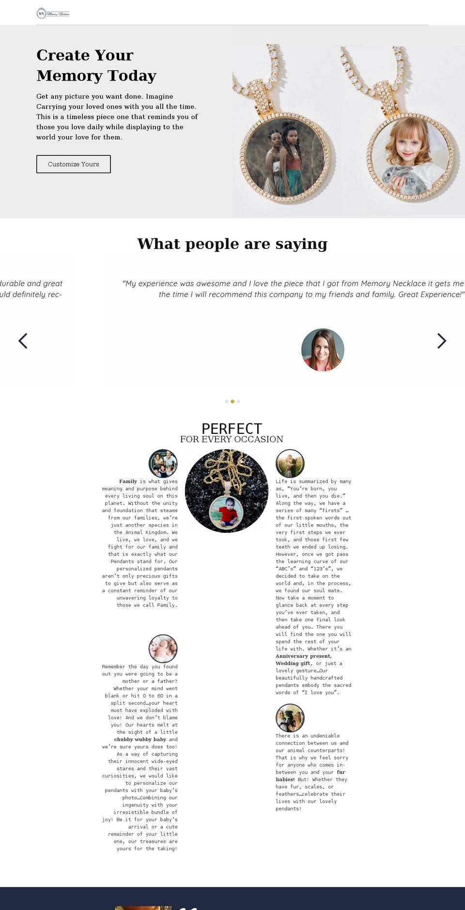 thememorynecklace.com shopify website screenshot