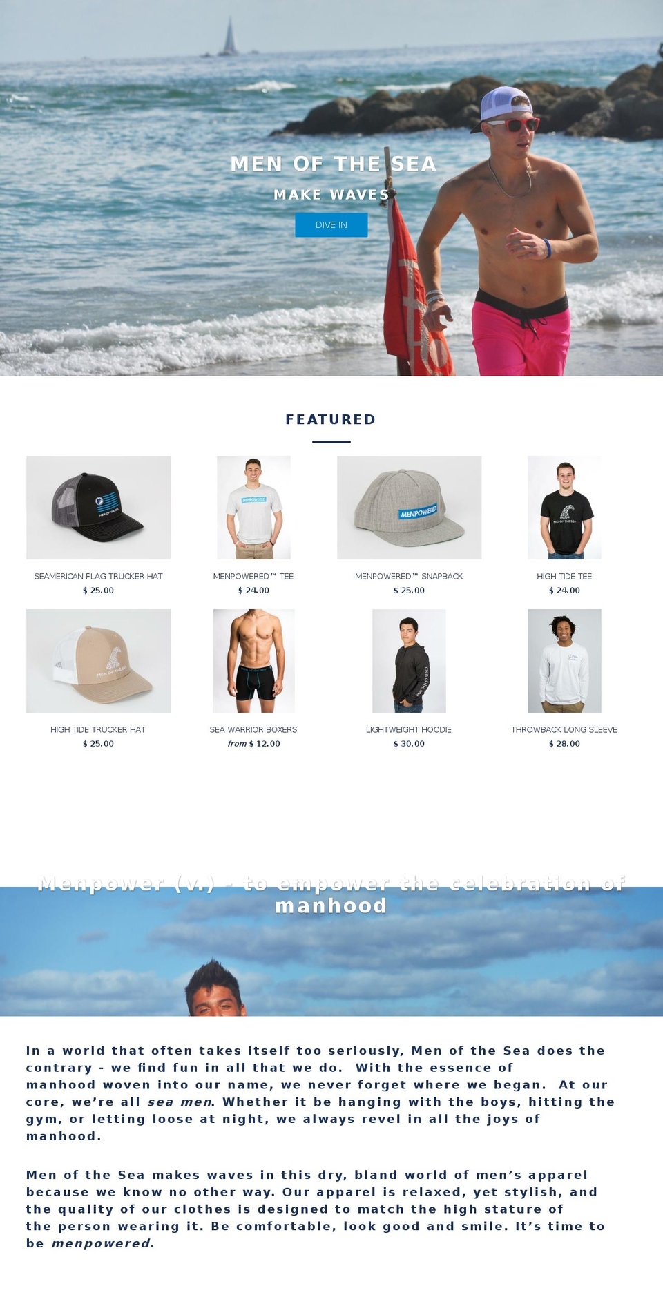 themenofthesea.com shopify website screenshot