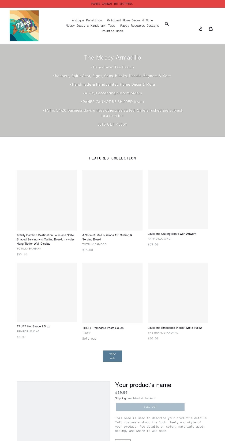 themessyarmadillo.com shopify website screenshot