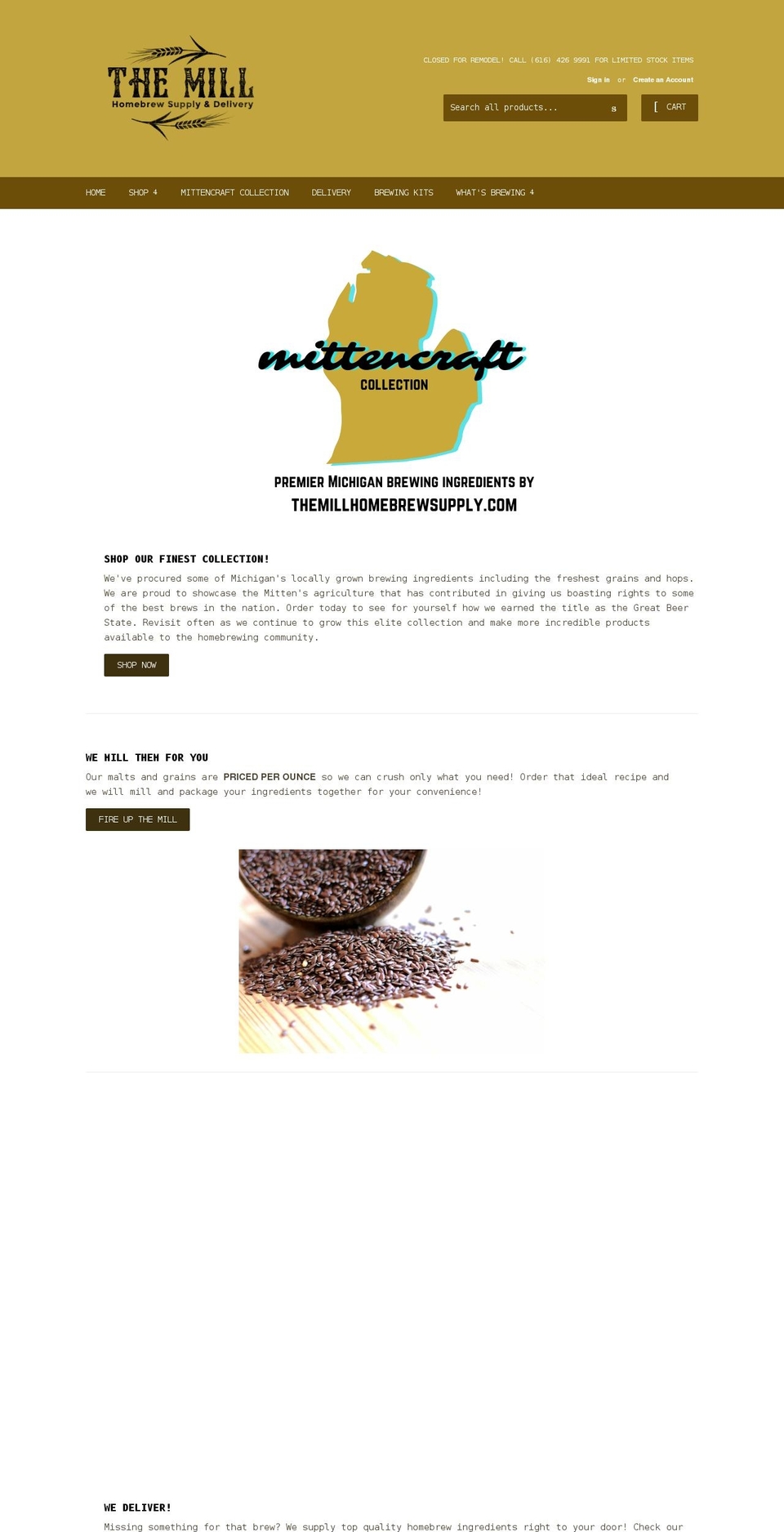 themillhomebrewsupply.com shopify website screenshot