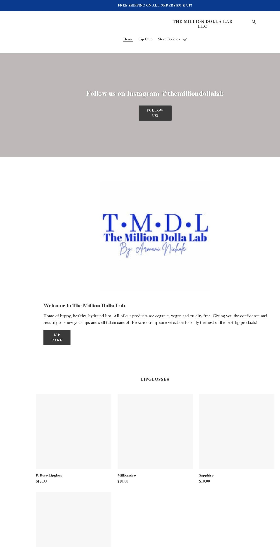 themilliondollalab.com shopify website screenshot