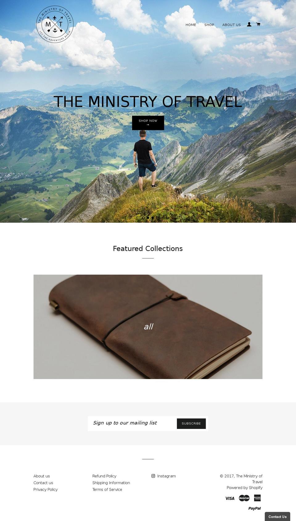 theministryoftravel.com shopify website screenshot