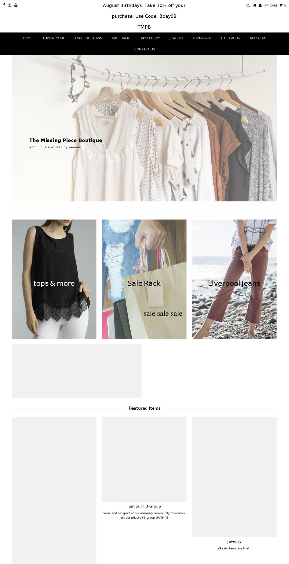 themissingpieceboutique.com shopify website screenshot