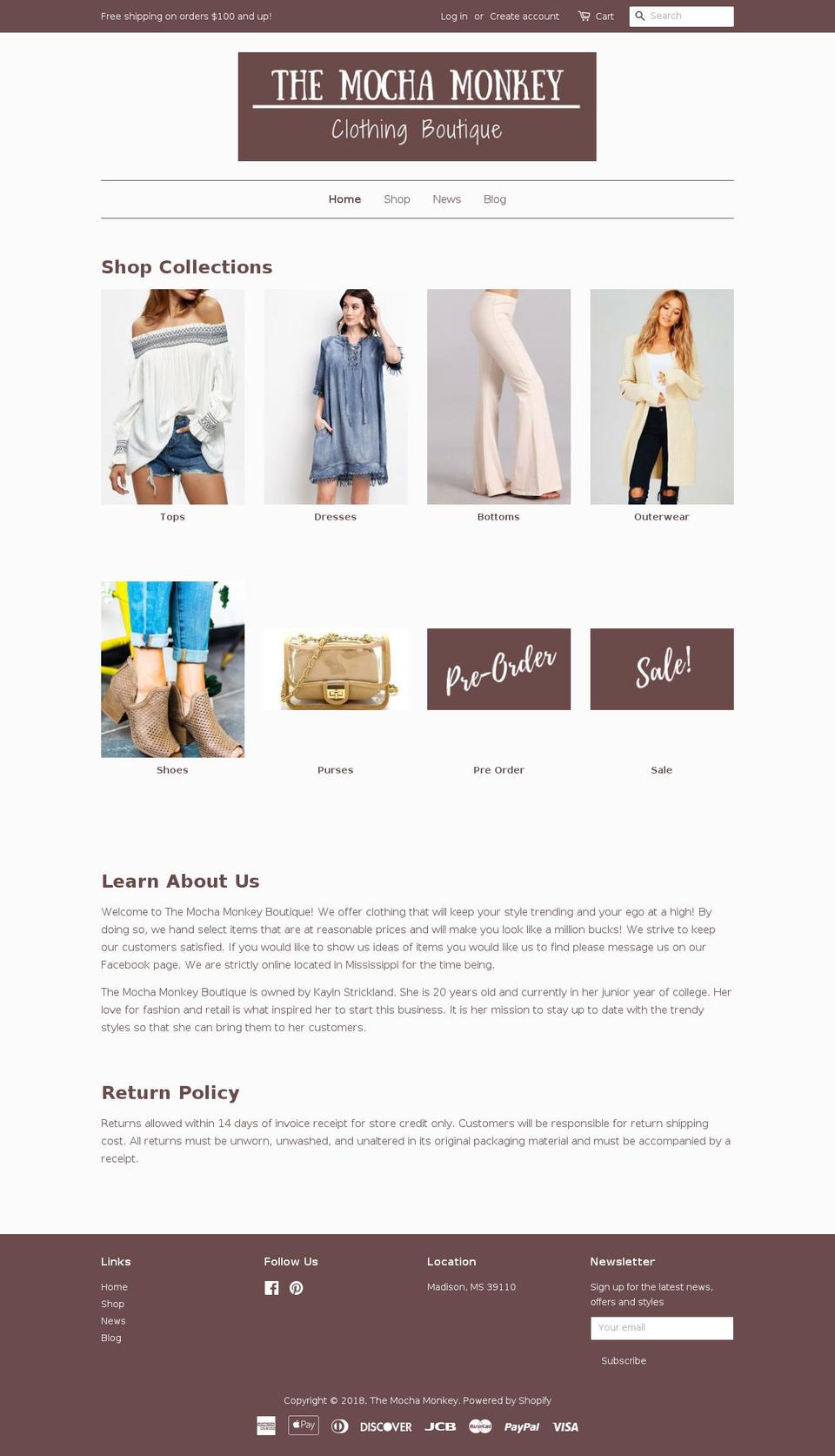 themochamonkeyboutique.com — Shopify storefront screenshot