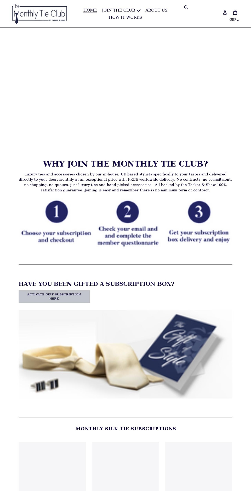 themonthlytieclub.com shopify website screenshot